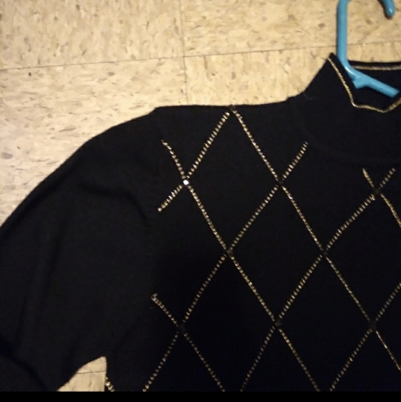 Y2K Vintage 80's Mock Neck Sequin Diamond Argyle Sweater Size … - Picture 7 of 9